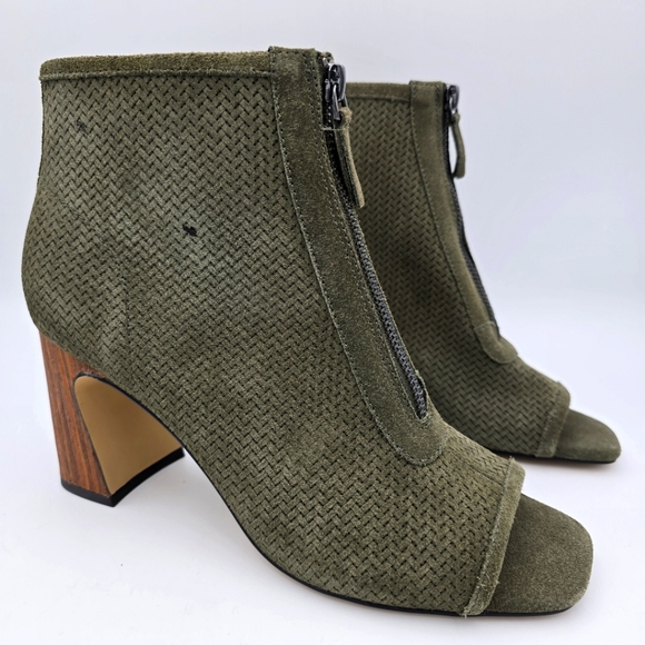 Sanctuary Shoes - Sanctuary Ready Peep Toe Booties, Olive Oil (Green) Leather, Women's Size 9M